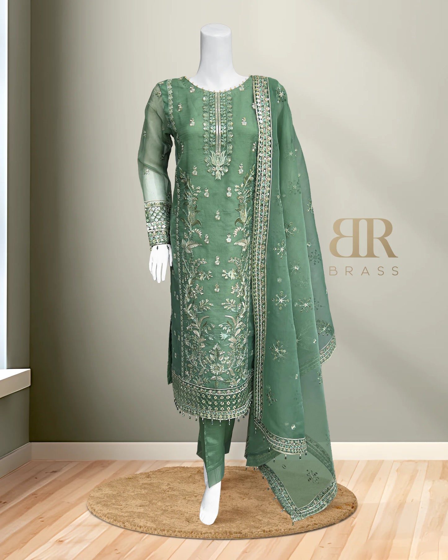 4 Piece Embroidered Organza
