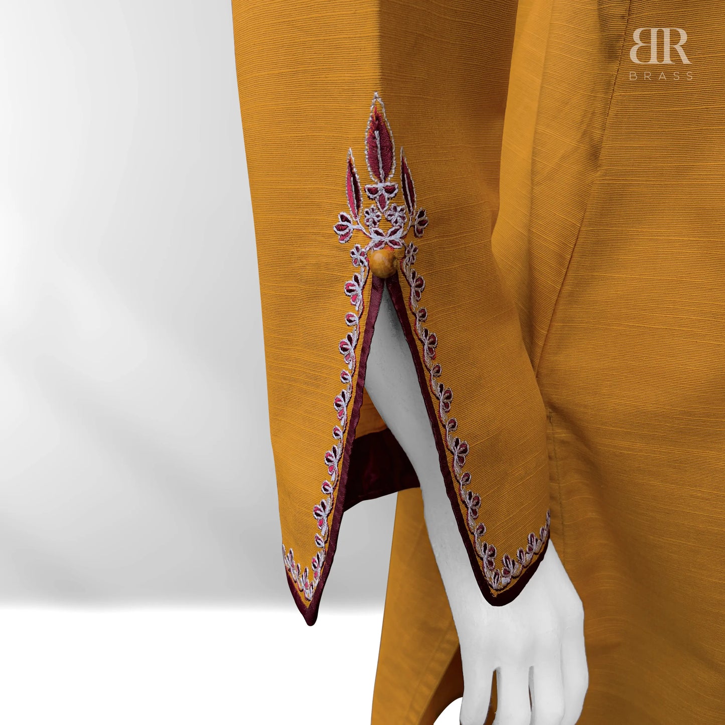 2 Piece - Embroidered Pure Slub Khaddar Stitched Suit (Mustard)