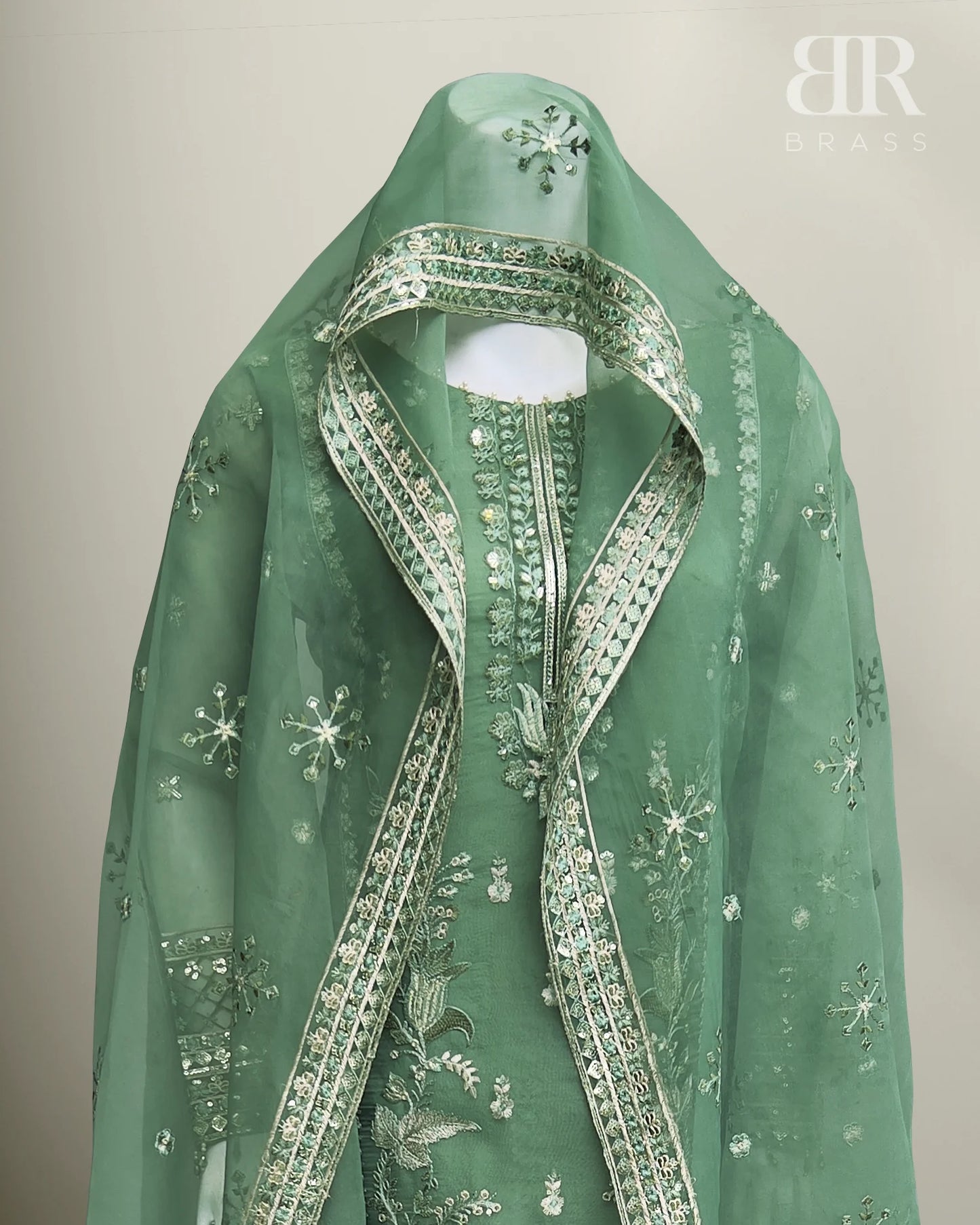 4 Piece Embroidered Organza