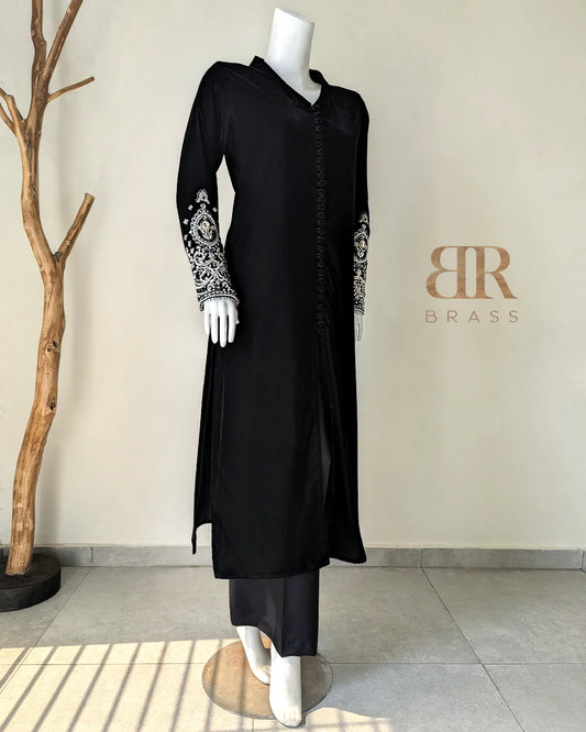 Jet Black Luxury Velvet Hand Embellished Set