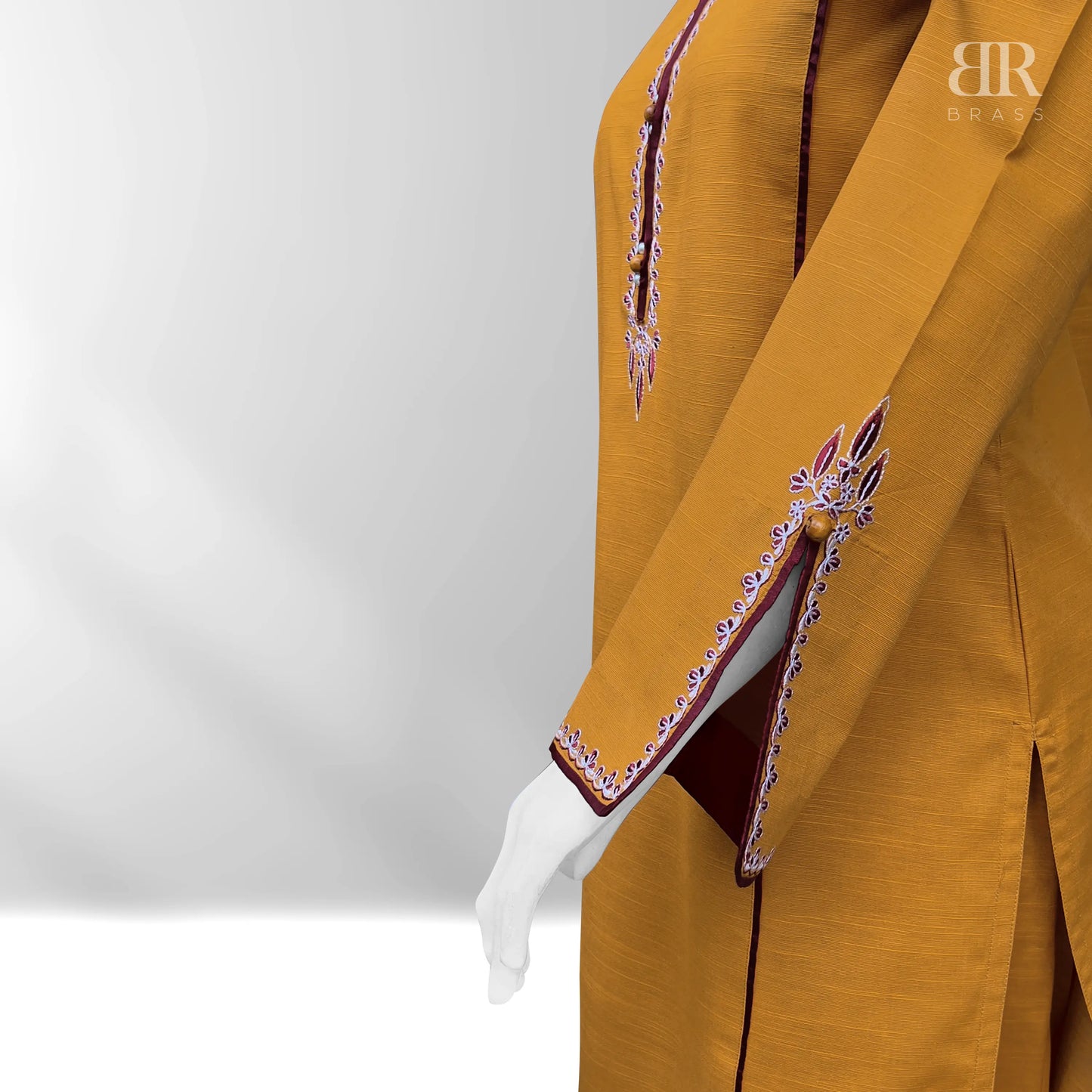 2 Piece - Embroidered Pure Slub Khaddar Stitched Suit (Mustard)