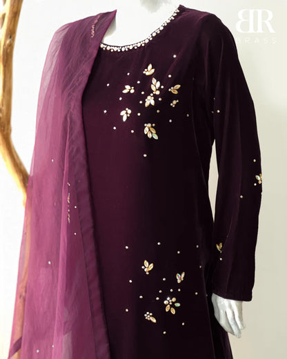 Winter Bloom 3 piece Luxury Velvet Hand embellished Set
