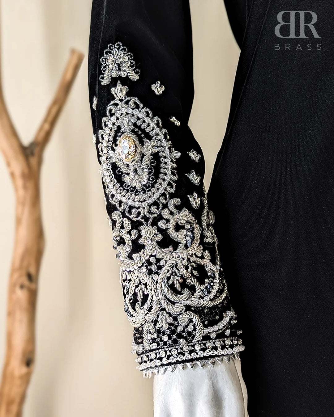 Jet Black Luxury Velvet Hand Embellished Set