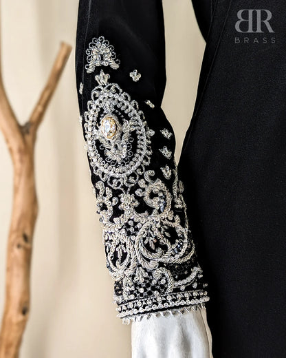 Jet Black Luxury Velvet Hand Embellished Set