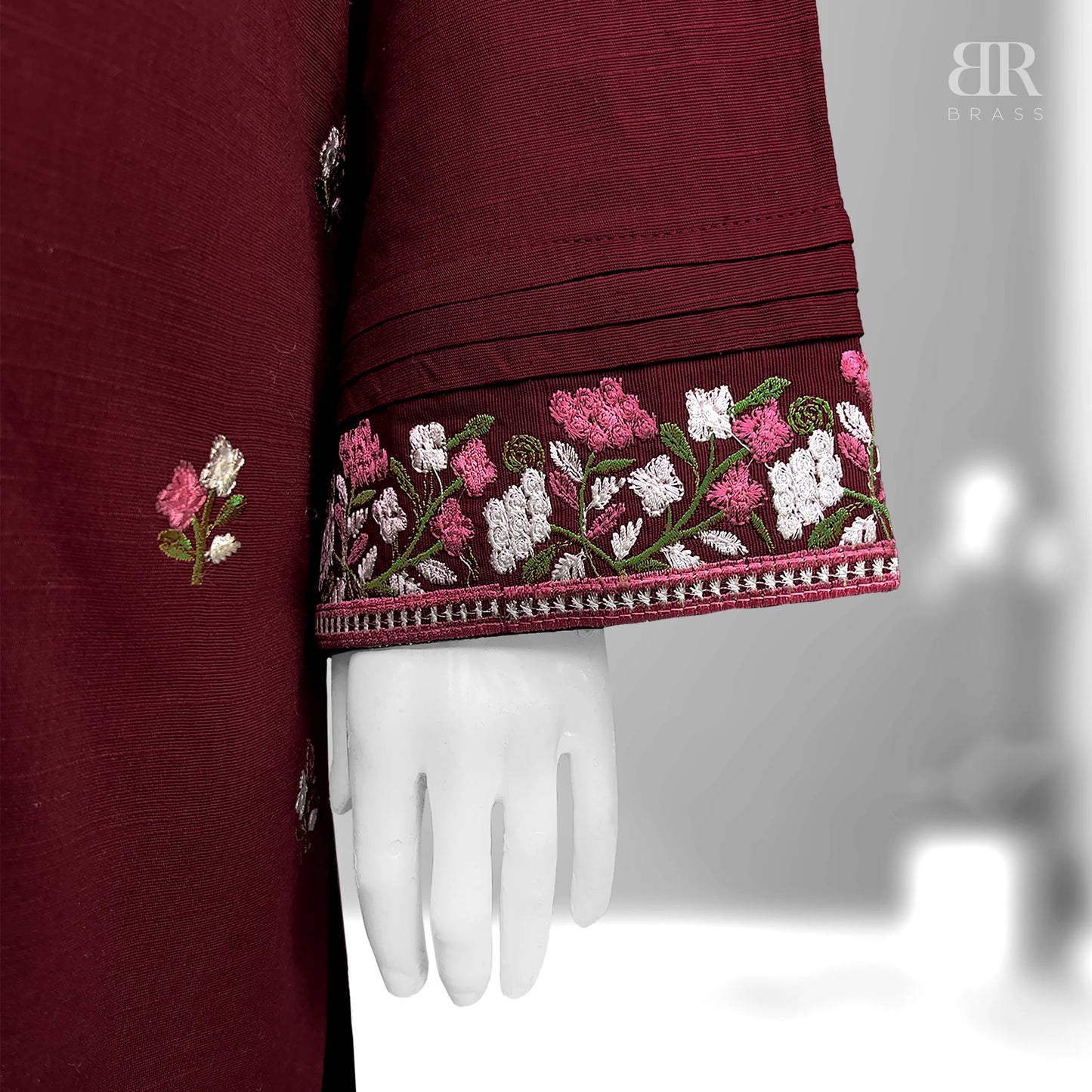 2 Piece - Embroidered Pure Slub Khaddar Stitched Suit (Maroon)