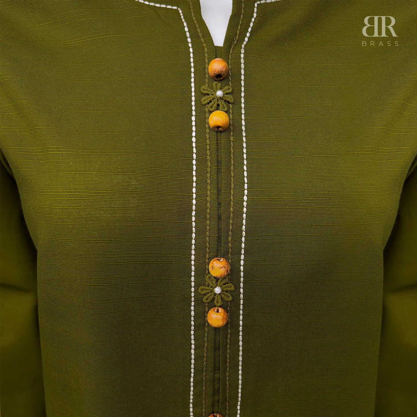 2 Piece - Embroidered Pure Slub Khaddar Stitched Suit (Olive Green)