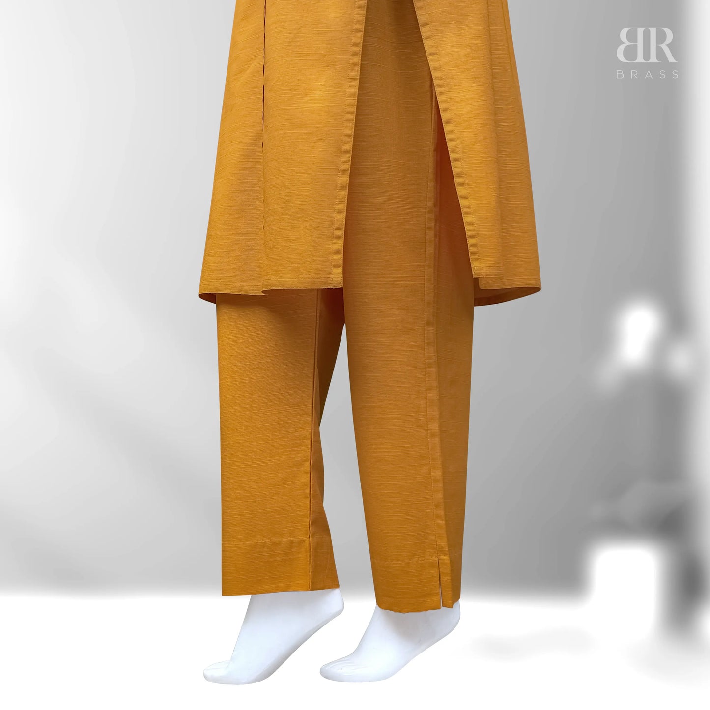 2 Piece - Embroidered Pure Slub Khaddar Stitched Suit (Mustard)