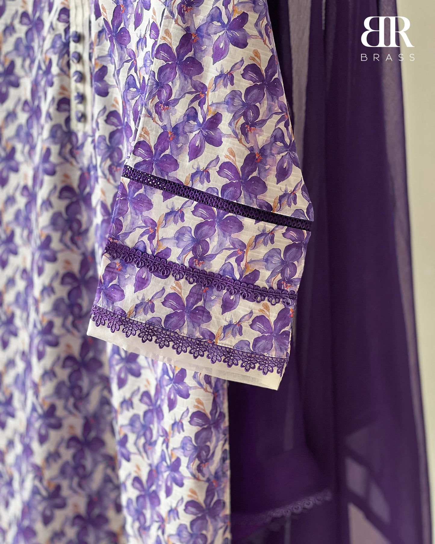 Violet Bloom – 3 Piece Premium Bana-Dora Lawn Suit
