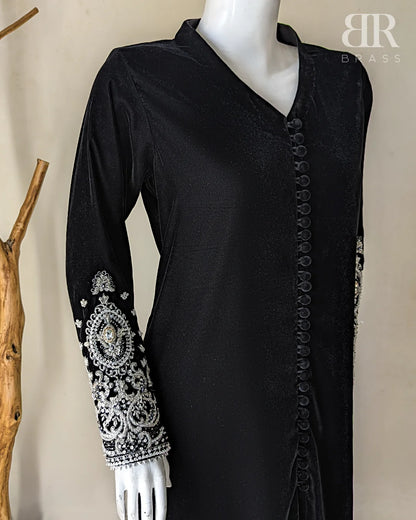 Jet Black Luxury Velvet Hand Embellished Set