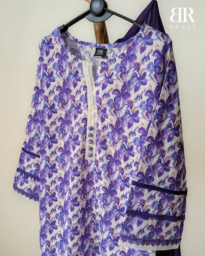 Violet Bloom – 3 Piece Premium Bana-Dora Lawn Suit