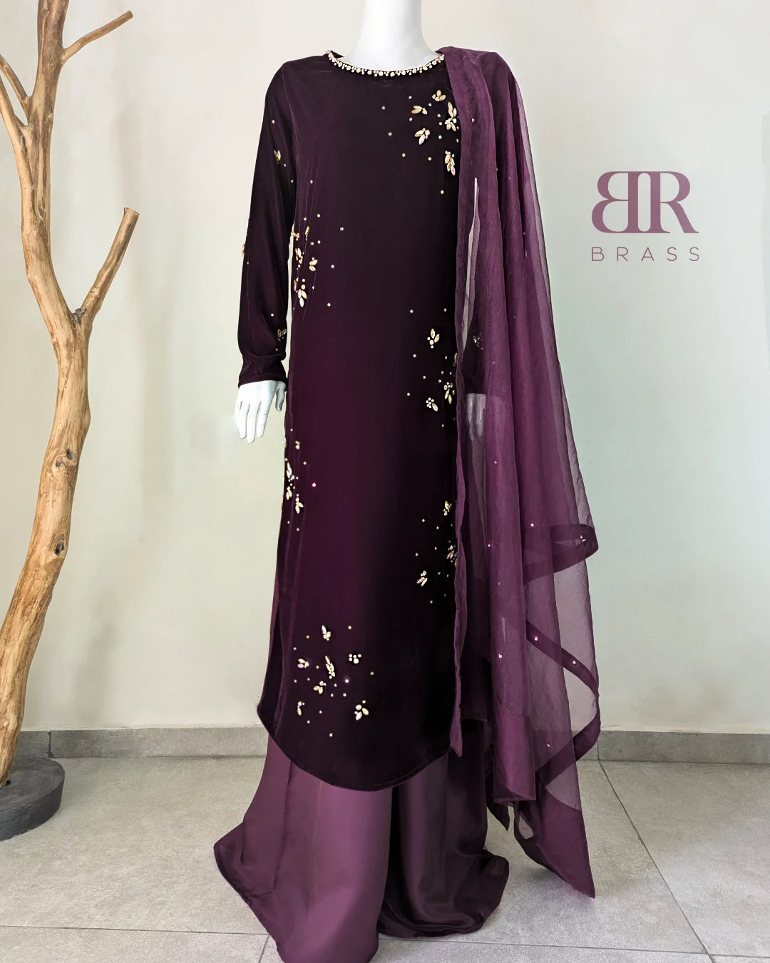 Winter Bloom 3 piece Luxury Velvet Hand embellished Set