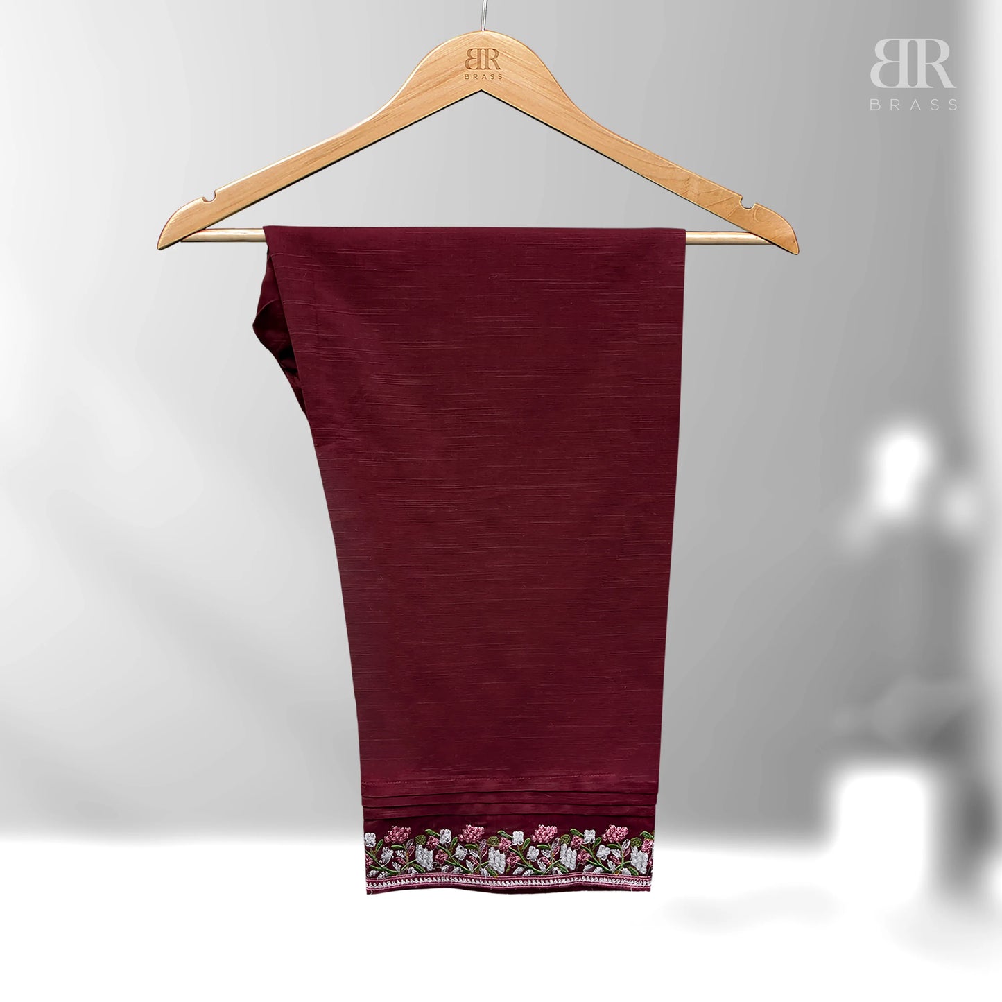 2 Piece - Embroidered Pure Slub Khaddar Stitched Suit (Maroon)