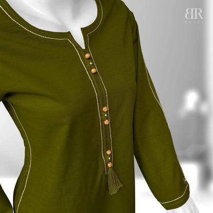 2 Piece - Embroidered Pure Slub Khaddar Stitched Suit (Olive Green)